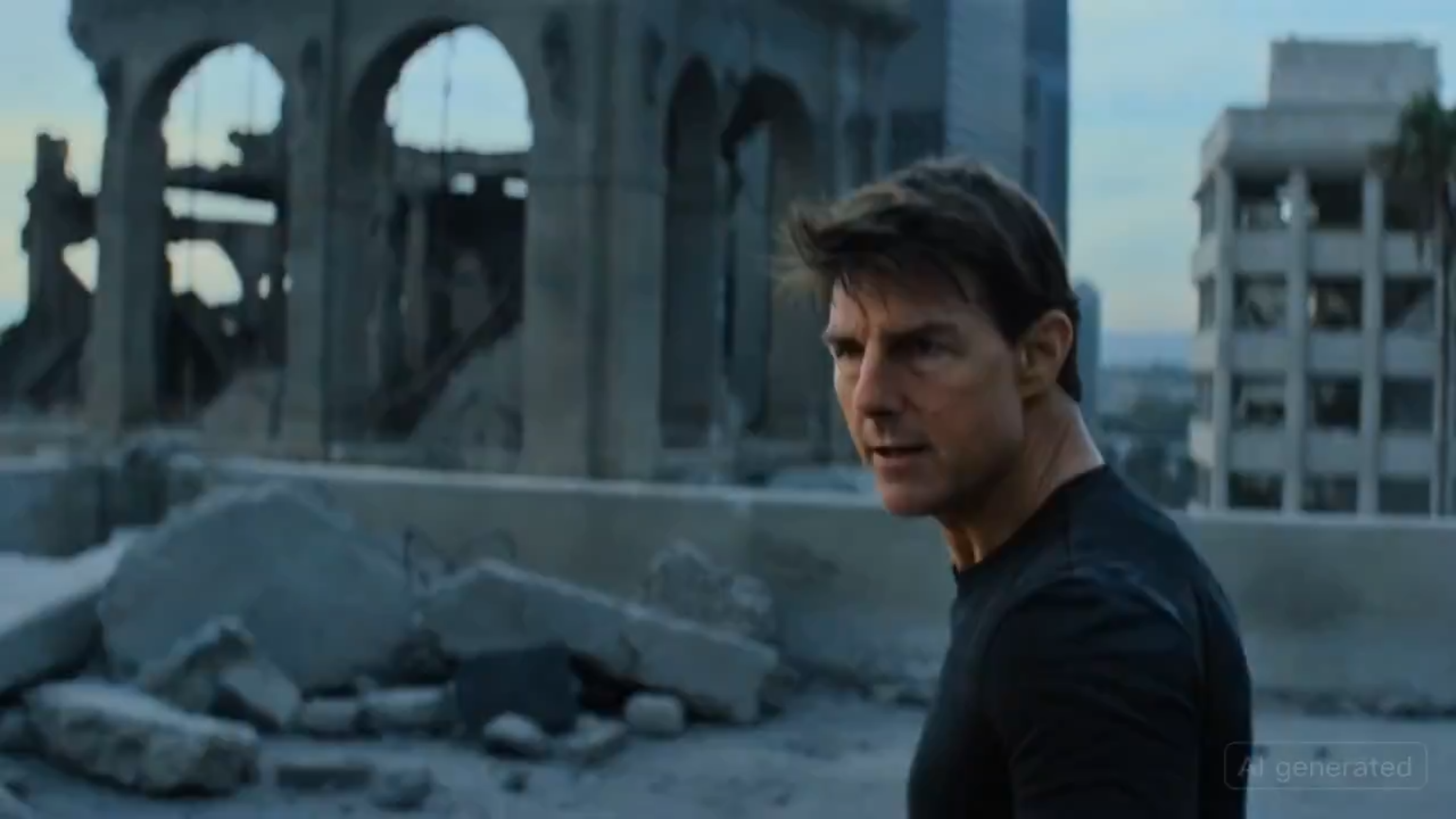 AI generated frame showing Tom Cruise and Brad Pitt in combat from Seedance 2.0 video