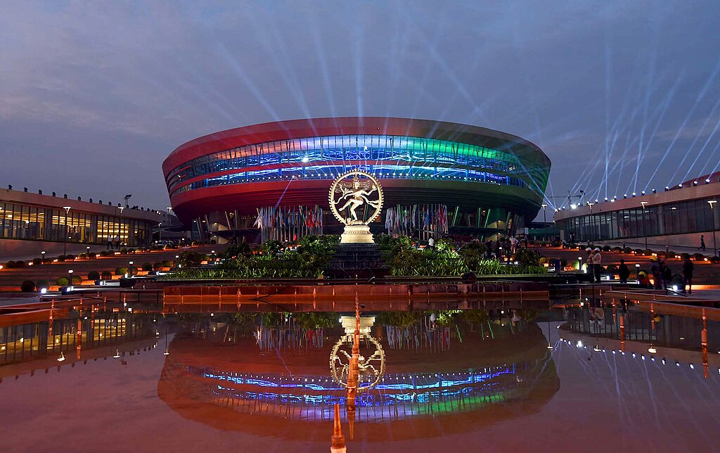 Bharat Mandapam convention center at evening