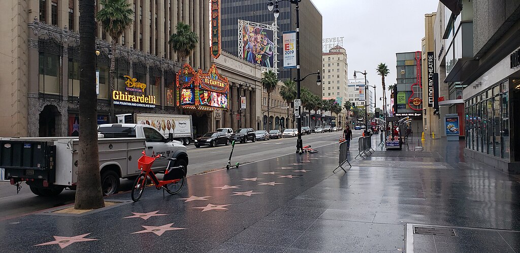 Hollywood Walk of Fame with tourists walking along the street