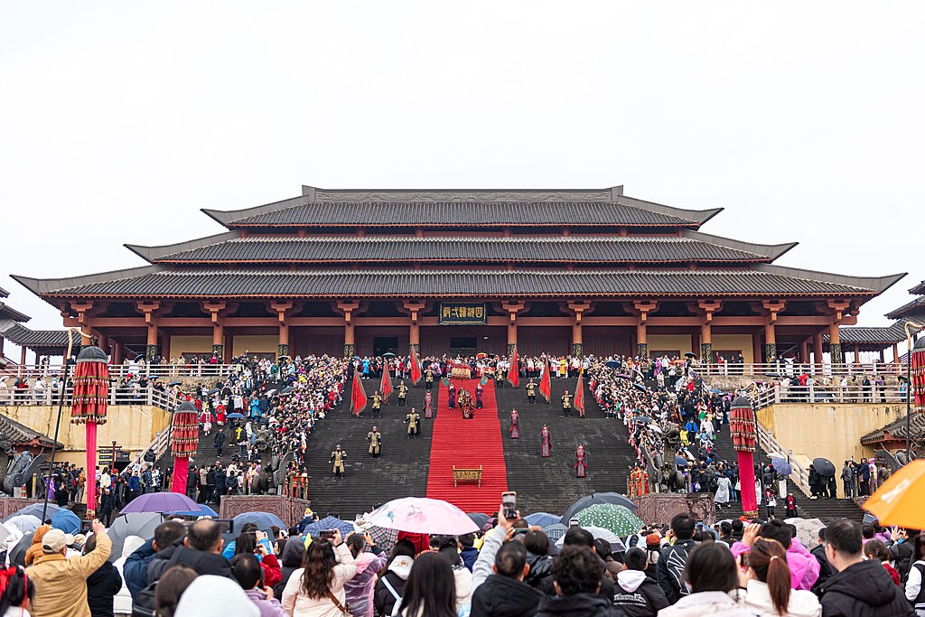Unification Hall at Palace of Emperor Qin, Hengdian World Studios showing massive film set architecture