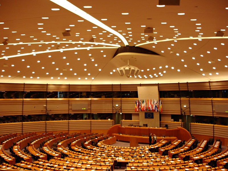 Aerial view of the European Parliament building complex in Brussels
