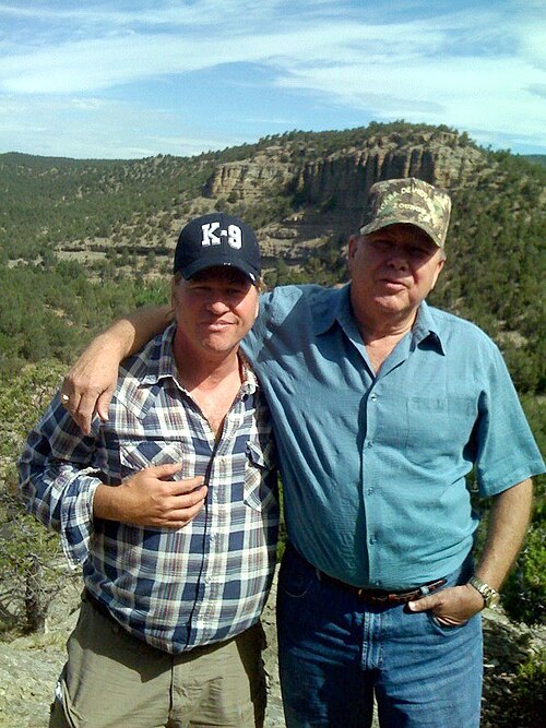 Billy Davis and Val Kilmer on Kilmer's ranch in New Mexico