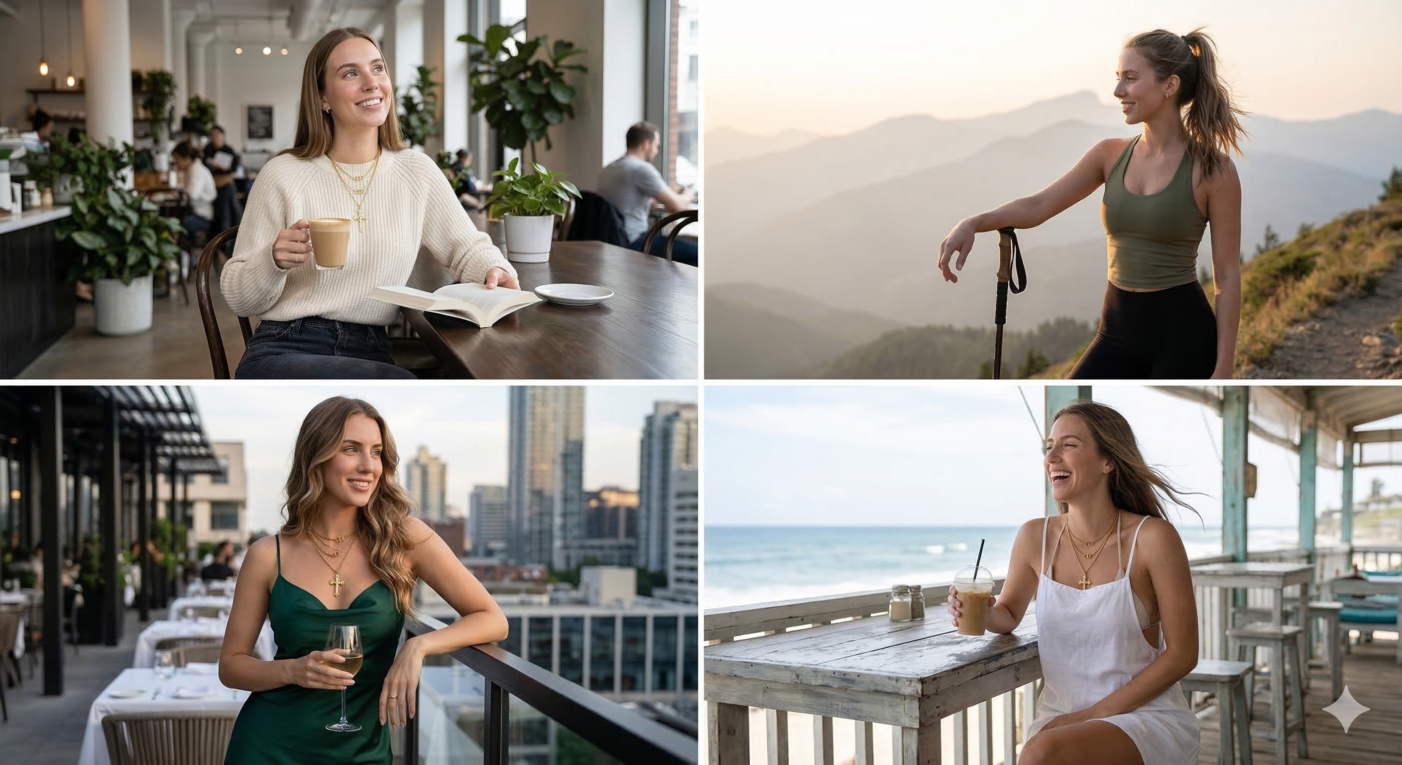 AI generated woman in outdoor setting, showing Nano Banana 2 visual consistency across scene changes without image references