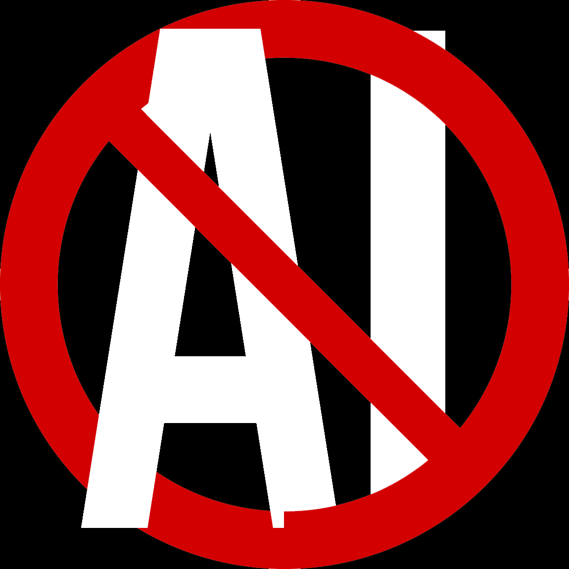 No AI art symbol: a prohibition sign indicating no AI use in creative artwork