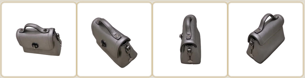 Reference input photos of a silver bag from multiple angles used to train 3DreamBooth