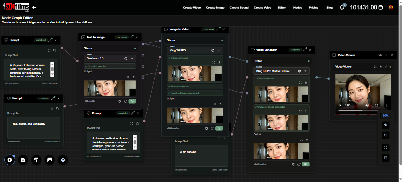 Node Graph Editor workflow using Kling 3.0 Motion Control