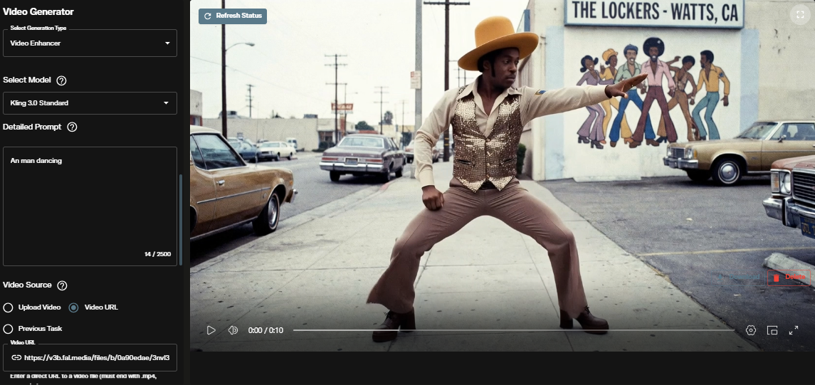 Kling 3.0 Motion Control output playing in the AI FILMS Studio interface