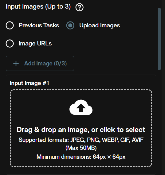 Input Images section for Nano Banana Pro 2 image-to-image in AI FILMS Studio showing the image upload area