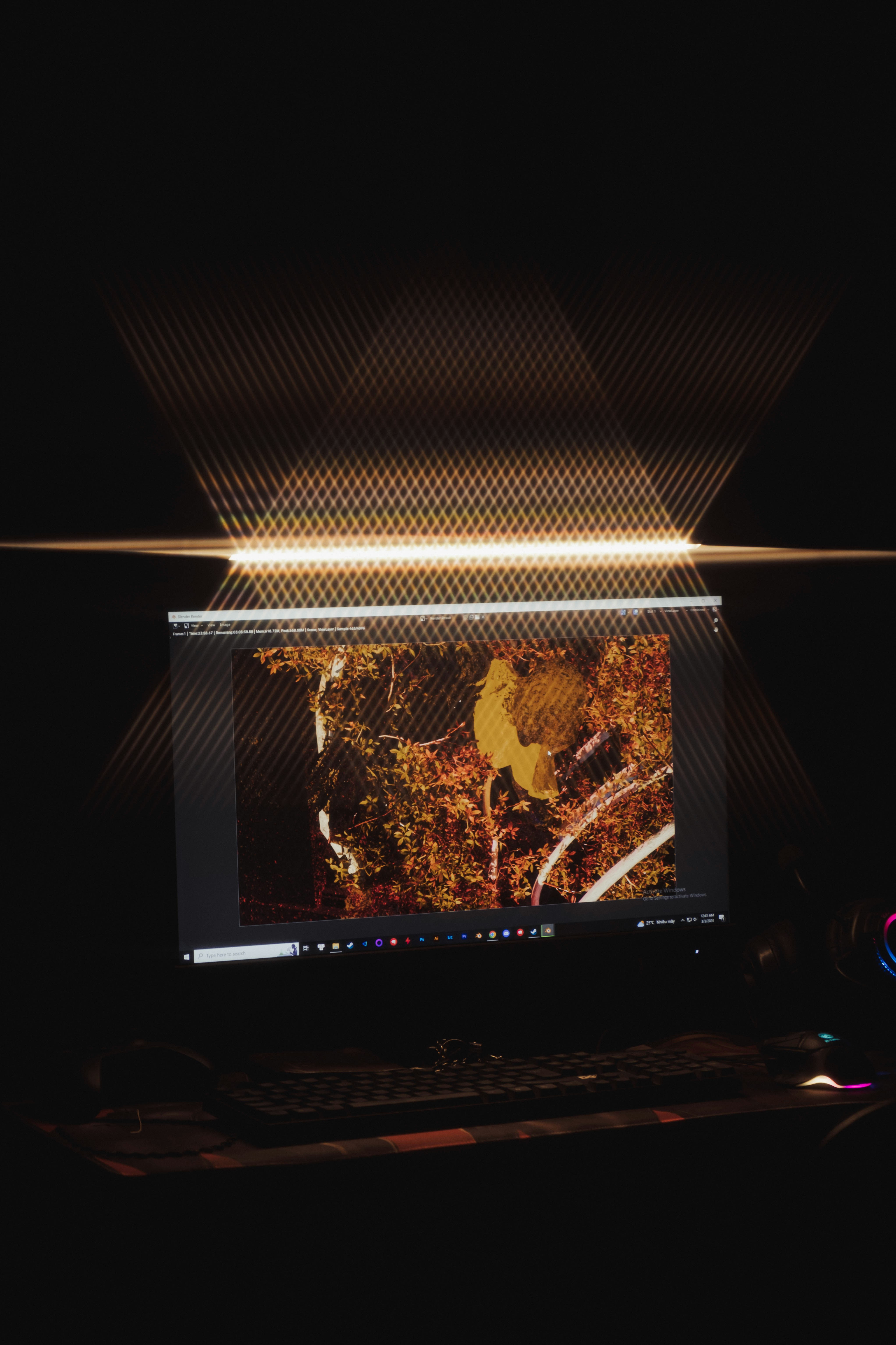 Professional video editing workstation with laptop showing editing software interface