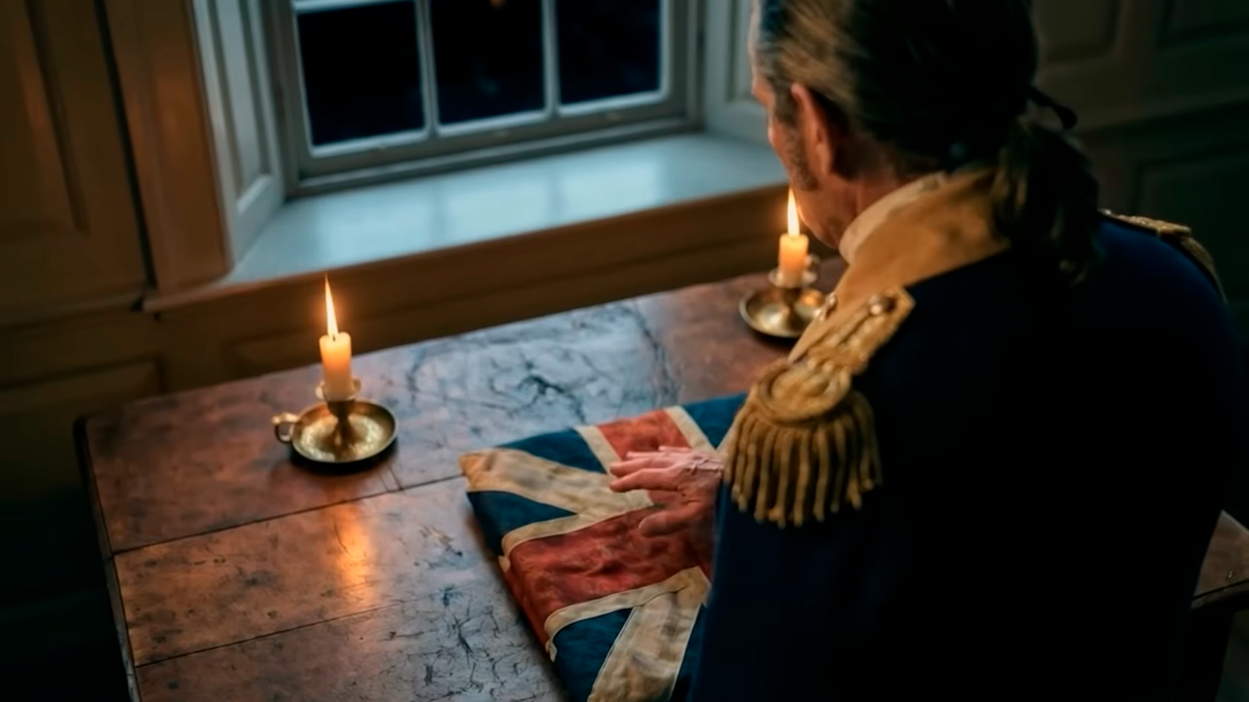 Close-up of AI-generated Revolutionary War character in period costume