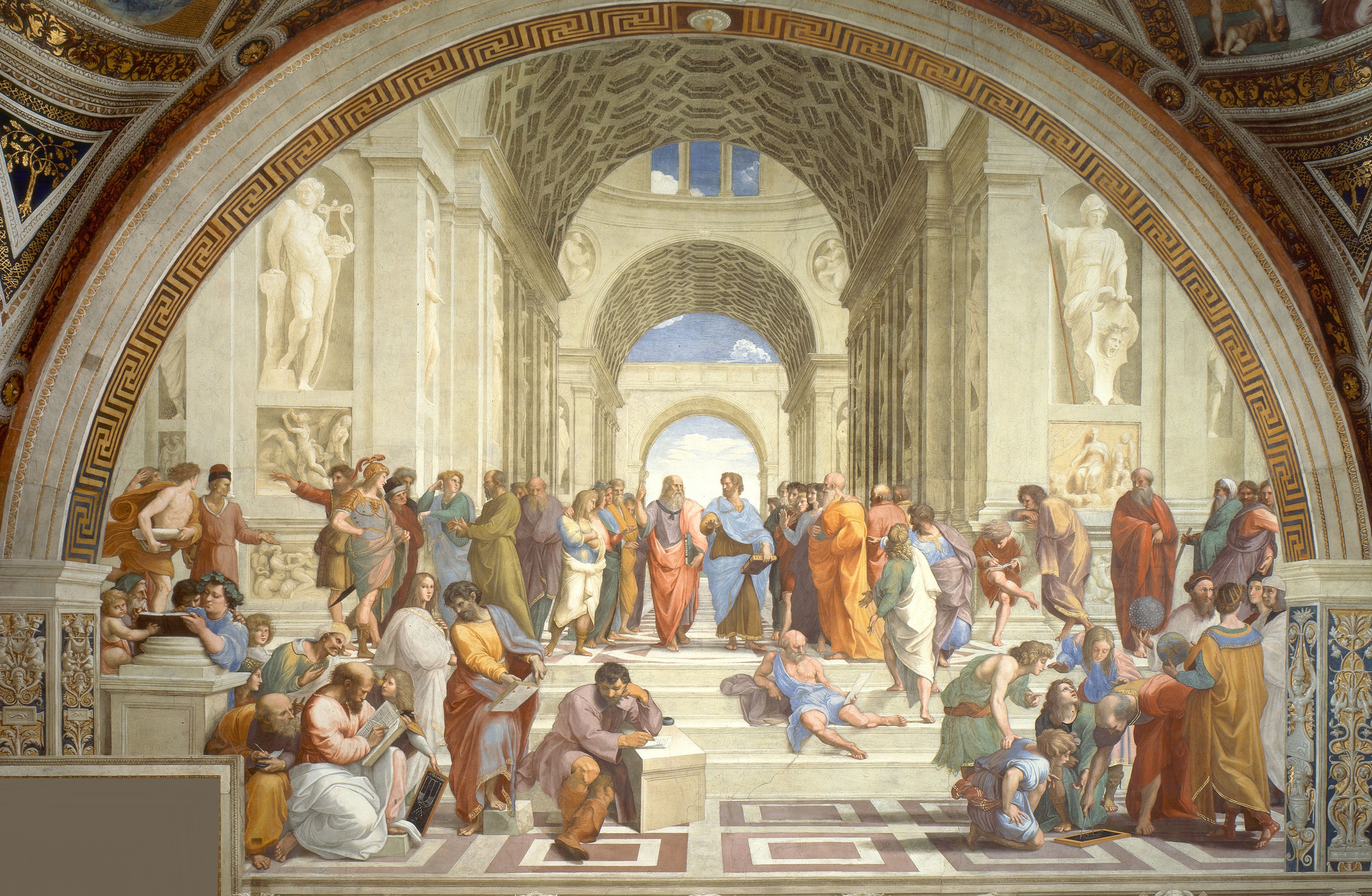 Raphael’s ‘The School of Athens’ — Renaissance philosophers gathered under vaulted arches (Public Domain)