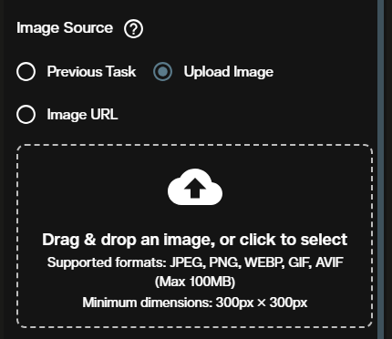 Seedance 2.0 image to video source image input options showing upload and URL fields