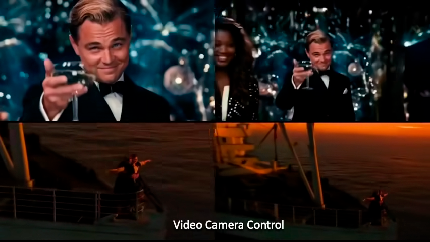 Camera control effects such as pan, zoom, and tracking generated on the canvas