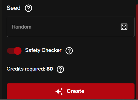 Generate button and seed selection interface for image generation